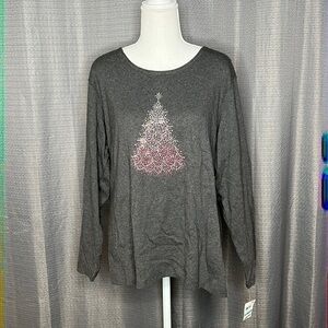 KAREN SCOTT WOMAN SIZE 0X CHARCOAL HEATHER GRAY LONG SLEEVED HENLEY TSHIRT New